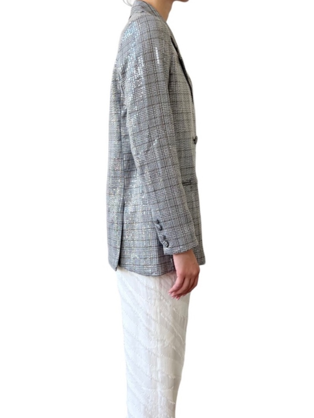 Jason Wu Sequined Double Breasted Blazer Gray Plaid Small NEW - Picture 15 of 16